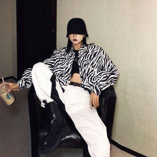 Zebra Print Cropped Denim Jacket