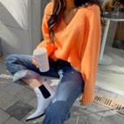 V-neck Raglan Rib-knit Sweater