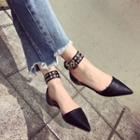 Grommet-chain Pointy-toe Flat Sandals