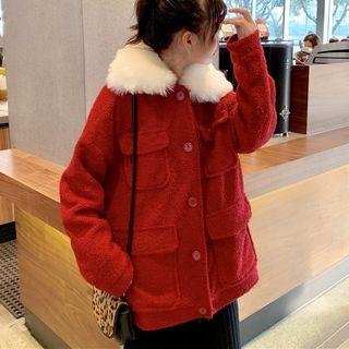 Furry Trim Buttoned Jacket