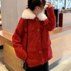 Furry Trim Buttoned Jacket
