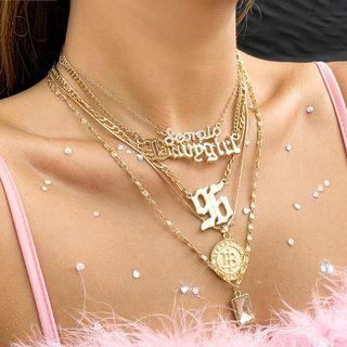 Set Of 5: Layered Lettering Necklace 0497 - Gold - One Size