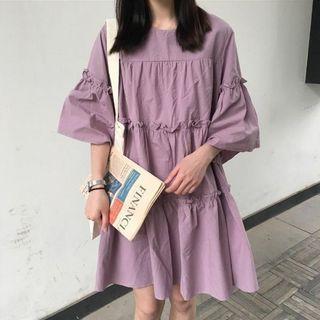 Flared-sleeve Ruffle Smock Dress