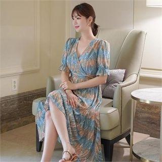 Wrap-front Patterned Maxi Chiffon Dress