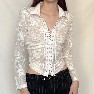 Lace Paneled Lace-up Shirt