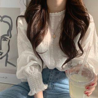 Round Neck Long-sleeve Lace Blouse