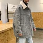 Fleece-lined Tweed Button-up Coat