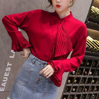 Frill-trim Chiffon Shirt Red - One Size