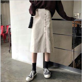 High-waist Split Hem Denim Skirt