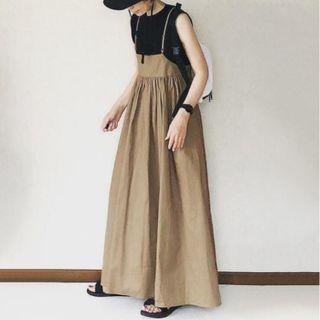 Sleeveless Plain Ruched Dress Khaki - One Size
