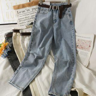 High-waist Slim-fit Jeans With Belt In 8 Colors