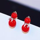 Bead Gourd Earring Red - One Size