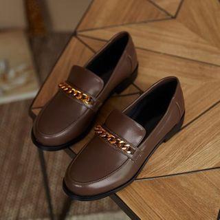 Block Heel Chain-accent Loafers