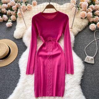 Round-neck Drawstring Long-sleeve Knit Dress