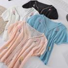 V-neck Knit Embroidered Short-sleeve Jacket