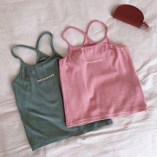 Lettering Print Slim-fit Strap Top