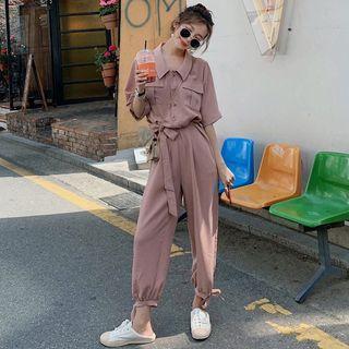 Short-sleeve Collar Jumpsuit