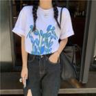 Flower Printed Short-sleeve Top