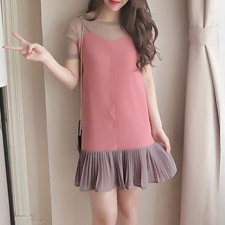 Mock Two-piece Short-sleeve Chiffon Minidress