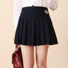 Wool Blend Embroidered Pleated A-line Skirt
