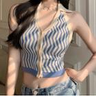 Pattern Sweater Vest Beige & Blue - One Size