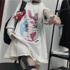 Printed Elbow-sleeved T-shirt