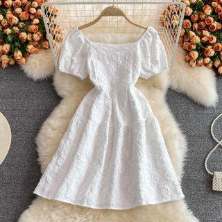 Short Sleeve Jacquard A-line Mini Dress