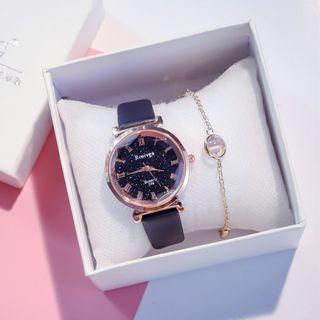 Set: Diamond Cut Glitter Wrist Watch + Rhinestone Bracelet