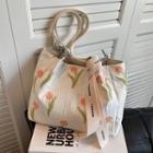 Floral Embroidered Tote Bag White - One Size