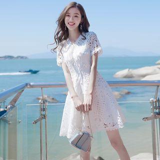 Bow-tie Short-sleeve A-line Lace Dress