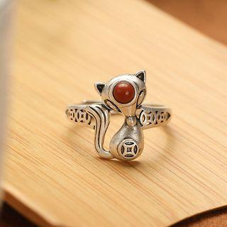 Fox Sterling Silver Ring 1pc - Silver & Maroon - One Size