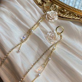 Resin Rose Rhinestone Faux Pearl Fringed Earring 1 Pair - Silver Needle - One Size