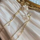 Resin Rose Rhinestone Faux Pearl Fringed Earring 1 Pair - Silver Needle - One Size