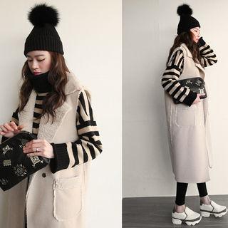 Notched-lapel Faux-shearling Long Vest