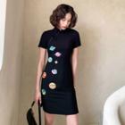 Short-sleeve Planet Embroidered Mini Qipao