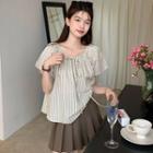Short-sleeve Striped Blouse Stripe - Off-white - One Size