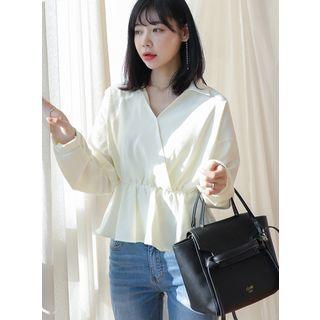 Collared Wrap-front Peplum Top