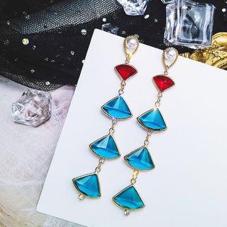 Faux Pearl Faux Crystal Dangle Earring 1 Pair - Red & Blue - One Size