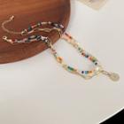 Bead Necklace Gold & Orange & Green & Blue - One Size