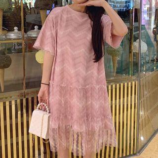 Dotted Mesh Overlay Midi Shift Dress Pink - One Size