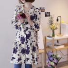 Ruffle-hem Floral Print Dress Ivory - One Size