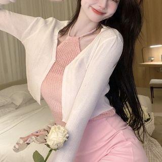 Halter Gradient Camisole Top / Cardigan