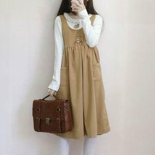 Embroidered Sleeveless A-line Midi Dress Brown - One Size