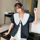 Set: Camisole Top + Balloon-sleeve Tie-front Blouse