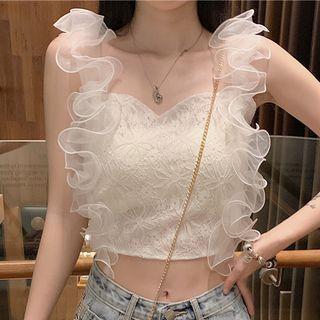 Mesh Trim Ruffled Cropped Camisole Top
