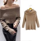 Off-shoulder Loose-fit Sweater Khaki - Free Size