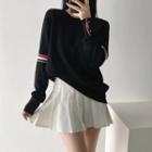 Long Sleeve Striped Loose-fit Sweater Black - One Size