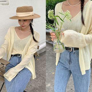 Open-front Sheer Cardigan & Top Set
