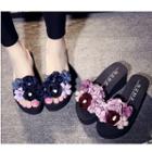 Flower Wedge Slide Sandals