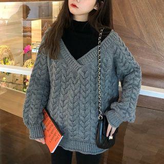 Mock Two-piece Mock Neck Sweater Gray - One Size